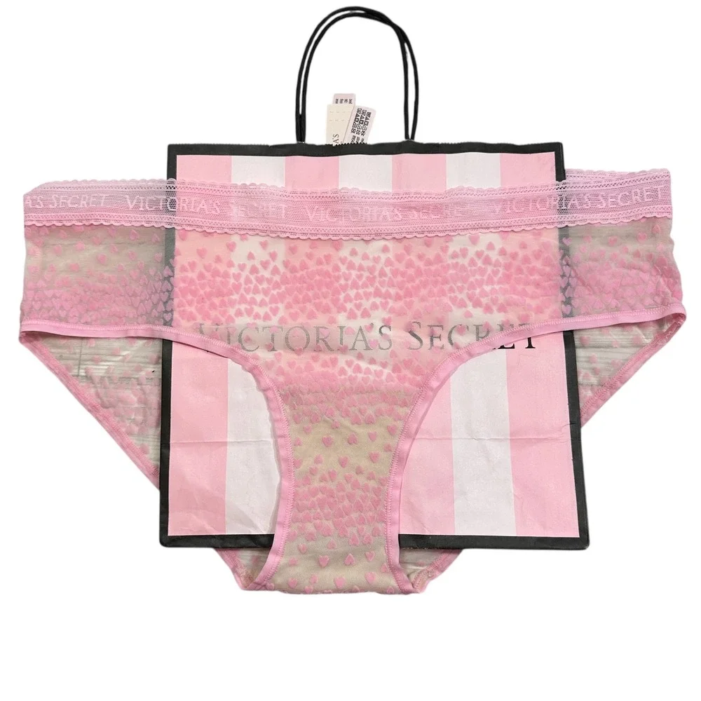 NEW Victoria's Secret Pink Heart Lace Hiphugger Hipster Panty Large